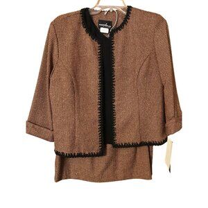 Positive Attitude Women's Size 10 Petite Jacket Skirt Top Brown Black New   -